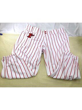 Boombah Mens Baseball Pants White & Red Pinstripe Sz 38 "F" Logo Adjustable Wais